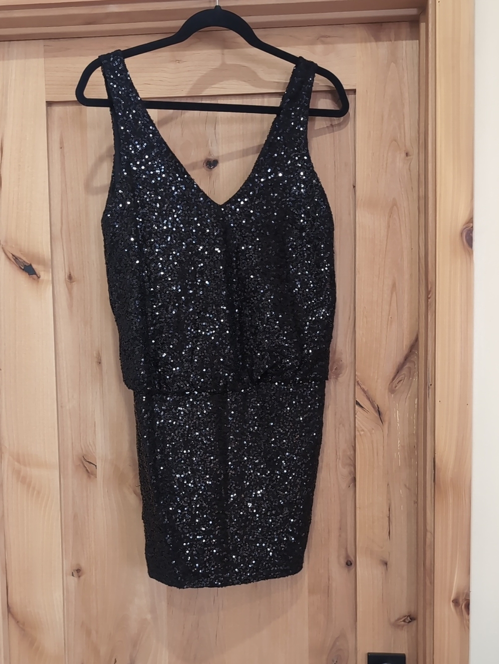 Black Sequin V-Neck Mini Dress